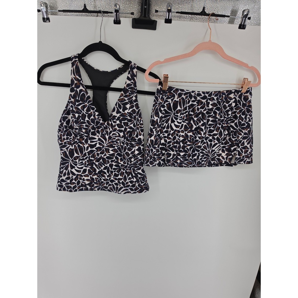 Garnet Hill Womens Tankini Swimsuit Set Floral Racerback Top & Swim Skirt Size 2